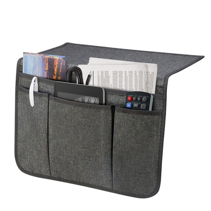 Bedside Caddy Bedside Storage Organizer Magazine Phone Tablet iPad Remote Holder Organizer Caddy for Home College Dorm Bed Sofa Bunk Bed Dark Grey