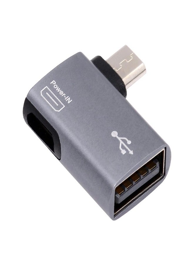 NFHK Micro USB 2.0 to Type-A Female OTG Host Adapter 90 Degree Left Angled with USB Power for Phone Tablet - Image 1