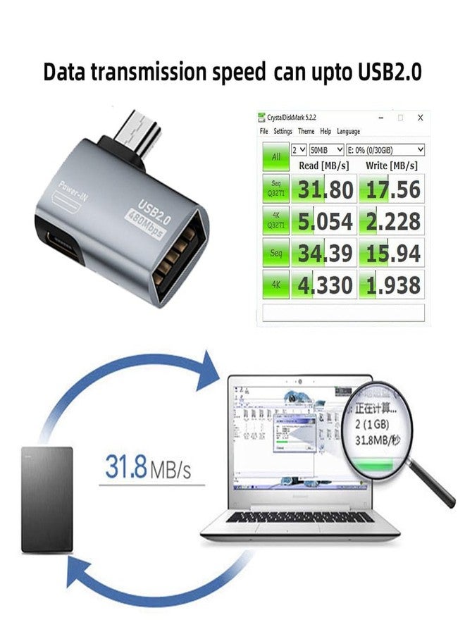 NFHK Micro USB 2.0 to Type-A Female OTG Host Adapter 90 Degree Left Angled with USB Power for Phone Tablet - Image 5