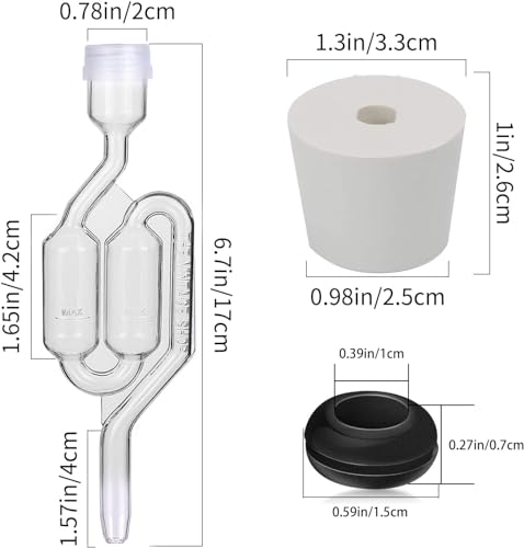 GUZE-US Bubble Airlock Set, 4 Airlocks for Fermenting, 4 Drilling #6 Stoppers and 8 Airlock Grommets, Used for Brewing Wine, Beer, Sauerkraut, Pickles, Etc. Fermentation Bubbler Airlock - Image 3