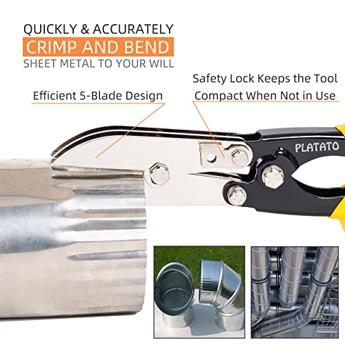 PLATATO 5 Blades Sheet Metal Tools HVAC Tool Duct Crimping Tool Gutter Crimper for 24-28 Gauge Stainless Steel, Crimper for Downspout, Stove Pipe, Ductwork and Venting Work - Image 2