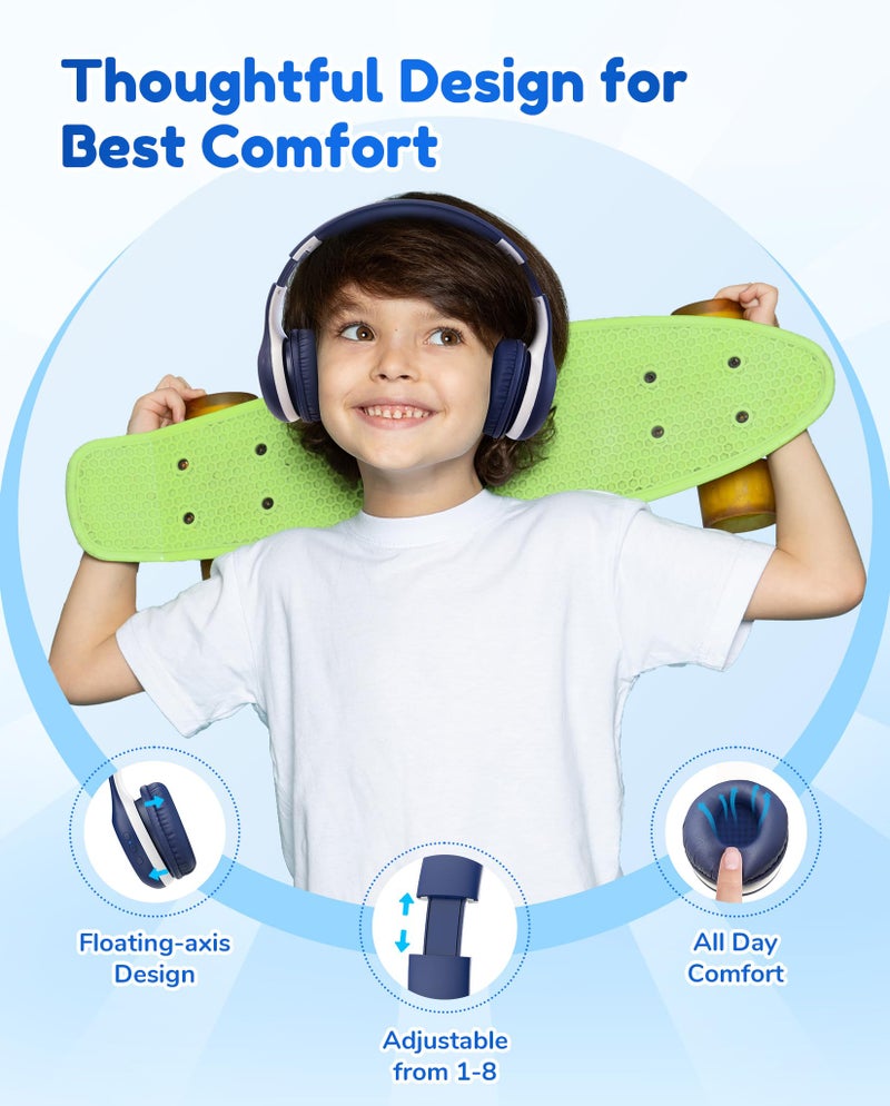 EarFun سماعات أذن EarFun K2 للأطفال بتقنية البلوتوث، سماعات للأطفال مع تحديد مستوى الصوت، 40 ساعة وقت تشغيل، ميكروفون مدمج، صوت ستيريو، سماعة قابلة للطي فوق الأذن للمدرسة/السفر/آيباد/تابلت، أزرق - Image 3
