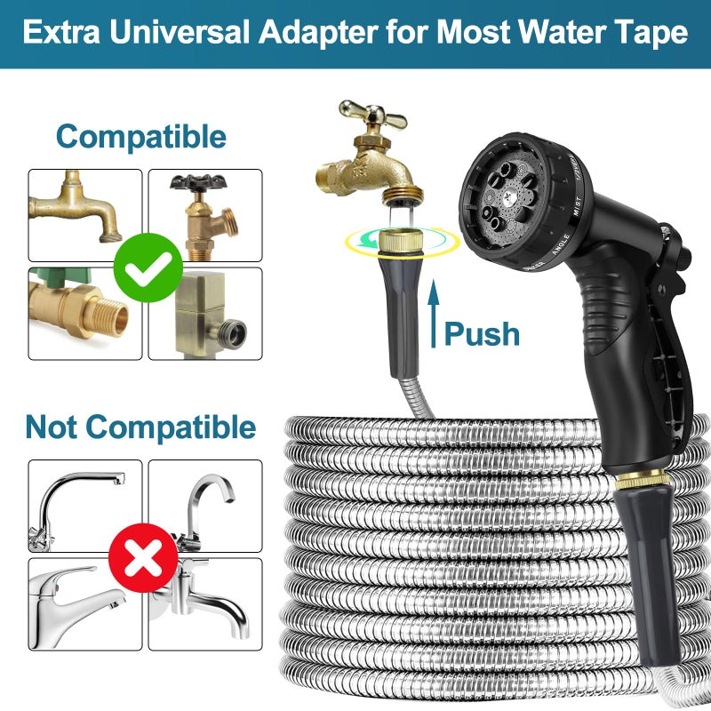 AnyEasy Stainless Steel Garden Hose 50ft Heavy Duty Metal Water Hoses with 10 Function Water Hose Nozzles for Yard Outdoor - Image 3