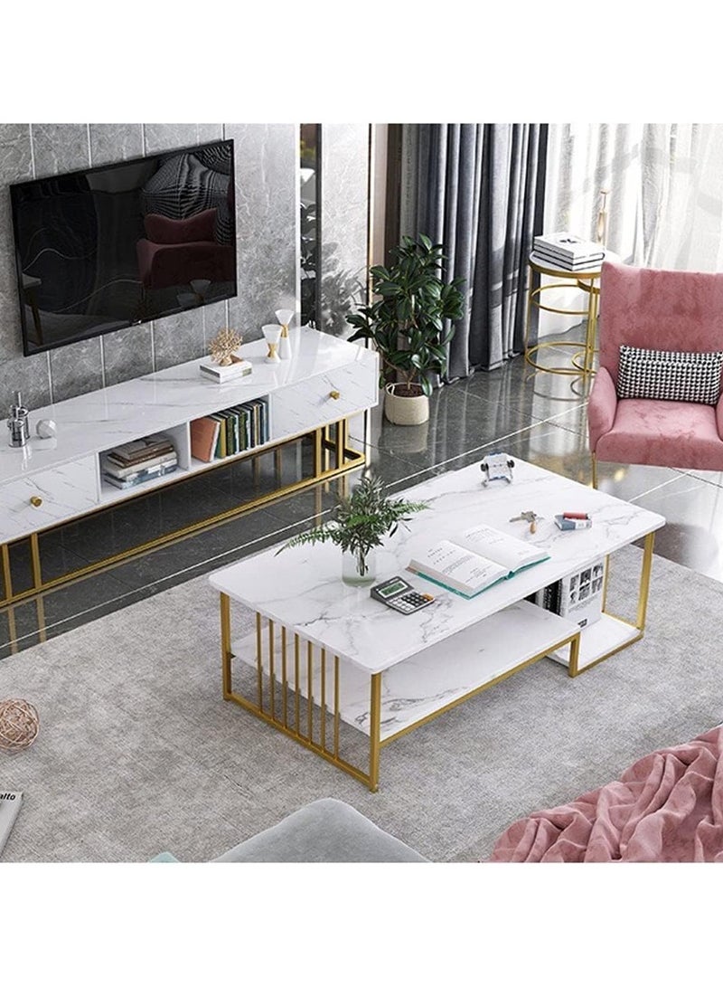 DubaiGallery Coffee Table Open Shelf Living Room Table for Reception Room White 100*50*45 - Image 3