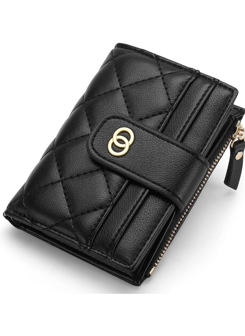 Generic Minimalist Small Zipper Wallets for Women, Slim Bifold PU Leather Credit Card Holder Wallets With ID Window, Ladies Clutch Purses Mini Coin Purse, Black  - Image 1