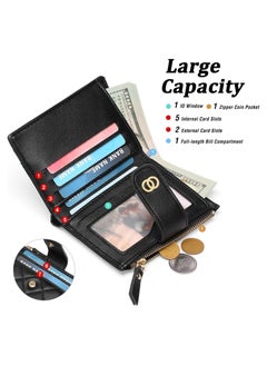 Generic Minimalist Small Zipper Wallets for Women, Slim Bifold PU Leather Credit Card Holder Wallets With ID Window, Ladies Clutch Purses Mini Coin Purse, Black  - Image 2