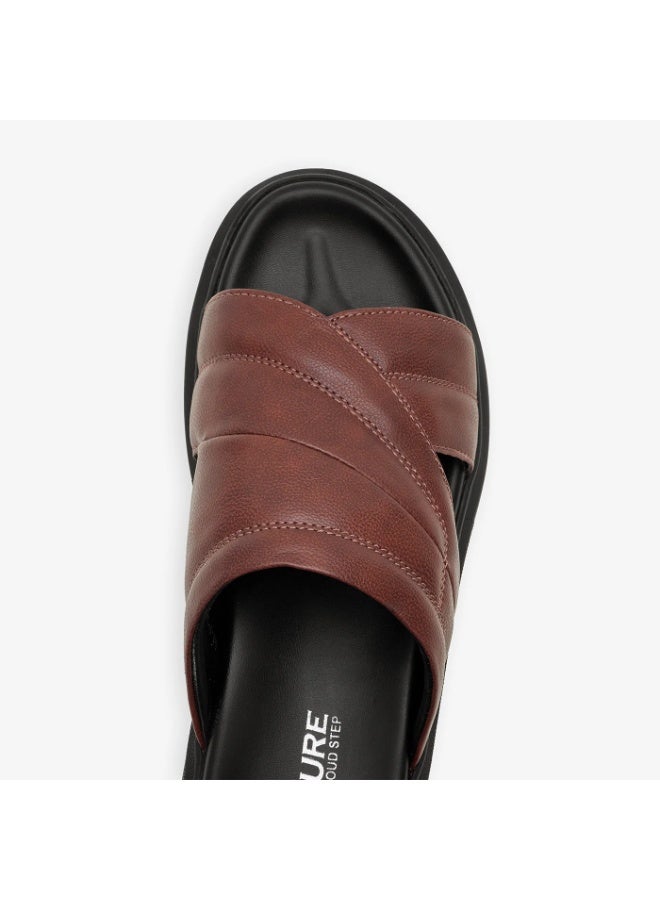 NDURE Men's Slide Sandals, Quilted Cross Strap, Platform Sole, Slip-On Style - Image 4