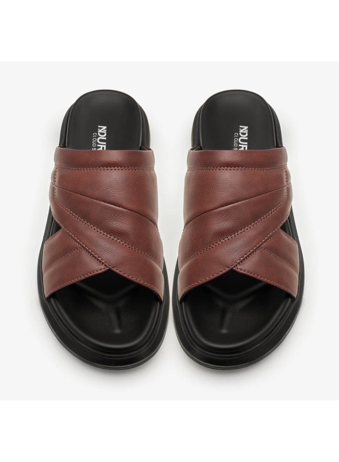 NDURE Men's Slide Sandals, Quilted Cross Strap, Platform Sole, Slip-On Style - Image 1
