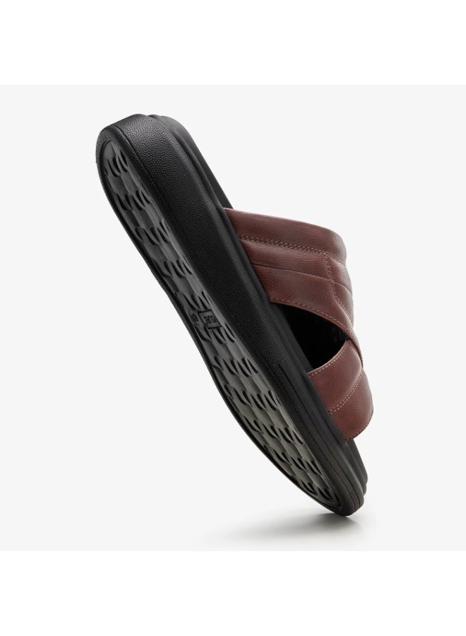 NDURE Men's Slide Sandals, Quilted Cross Strap, Platform Sole, Slip-On Style - Image 2