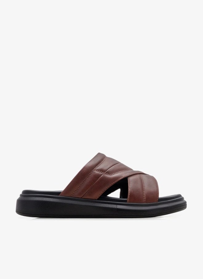 NDURE Men's Slide Sandals, Quilted Cross Strap, Platform Sole, Slip-On Style - Image 1