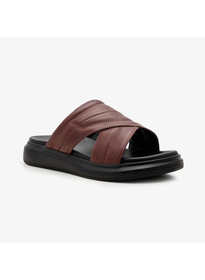 NDURE Men's Slide Sandals, Quilted Cross Strap, Platform Sole, Slip-On Style - Image 3