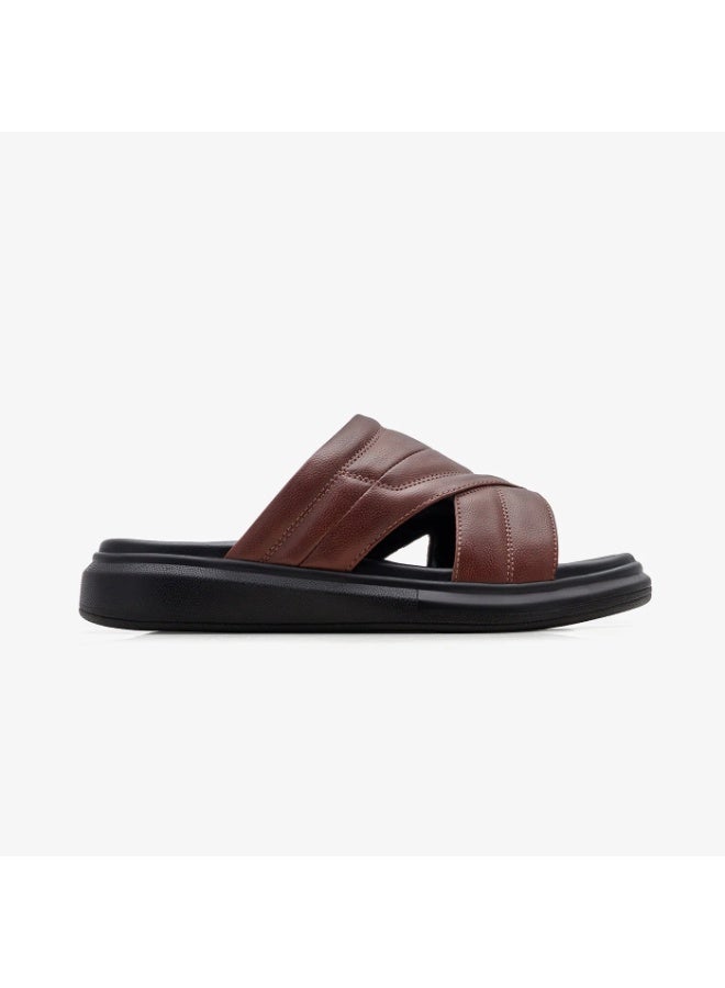 NDURE Men's Slide Sandals, Quilted Cross Strap, Platform Sole, Slip-On Style - Image 5