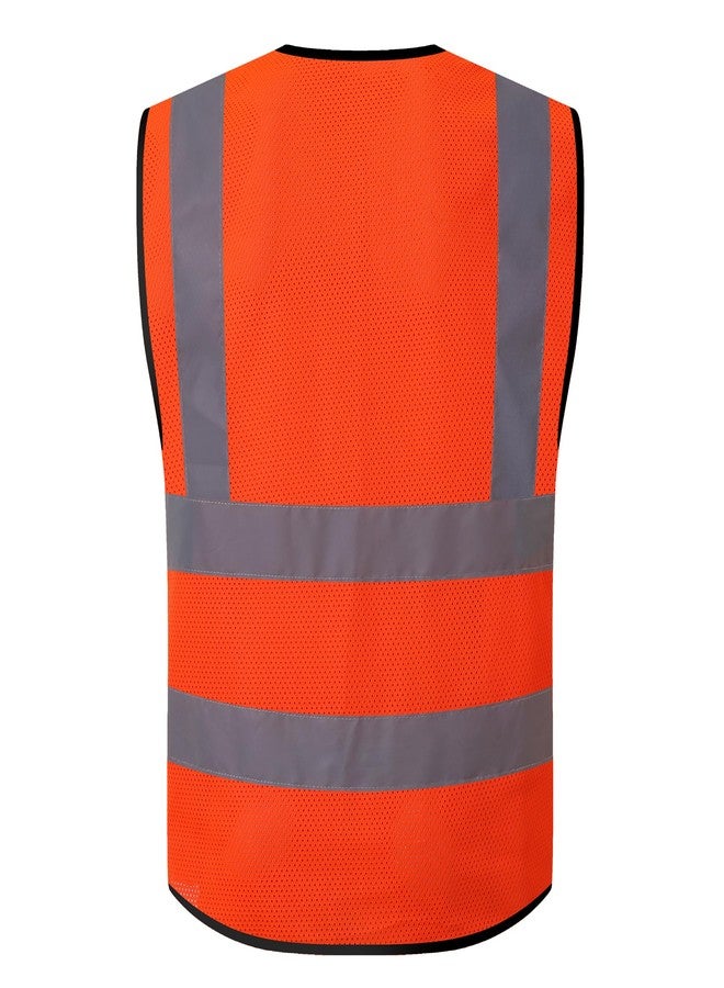 ASIPHITU Reflective Safety Vest for Men Women High Visibility Construction Work Vest with Pockets and zipper front Hi Vis Security Vest with Reflective Strips Meets ANSI/ISEA Standard (AP1-Orange-L) - Image 2