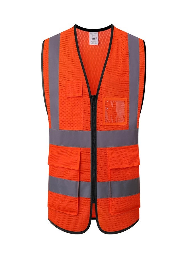 ASIPHITU Reflective Safety Vest for Men Women High Visibility Construction Work Vest with Pockets and zipper front Hi Vis Security Vest with Reflective Strips Meets ANSI/ISEA Standard (AP1-Orange-L) - Image 1