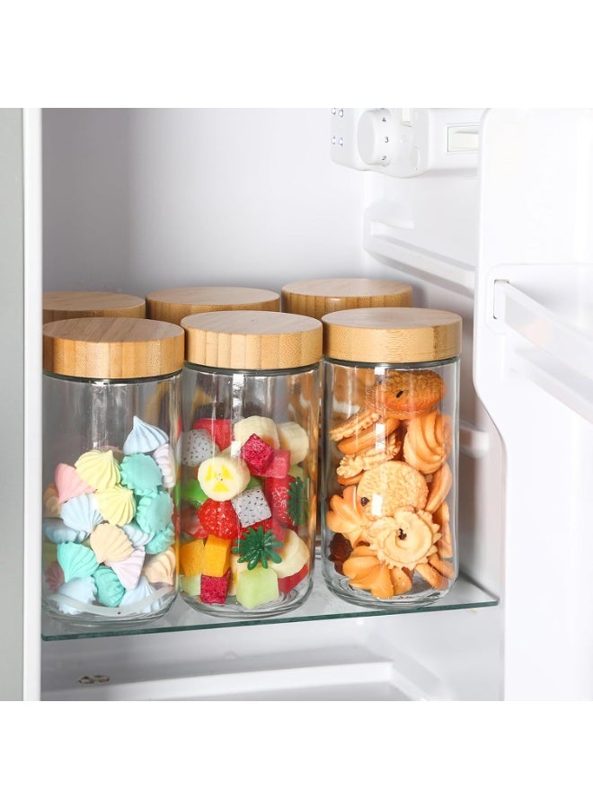 عربست 6 قطع 24 أوقية جرات زجاجية مع أغطية مضادة للهواء حاويات الشوفان بين عشية وضحاها مع أغطية الخيزران حاوية تخزين الأغذية الزجاجية جرات ماسون للزبادي الخفيف شيا الحلوى التوابل السكر - Image 4