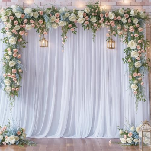 Suppromo 10ft x 10ft White Tulle Backdrop Curtains for Parties Wedding Bridal Shower 1 Panel Sheer Backdrop Curtains White Drapes for Backdrop for Baby Shower Birthday Party Photo Background Home Decorations - Image 1