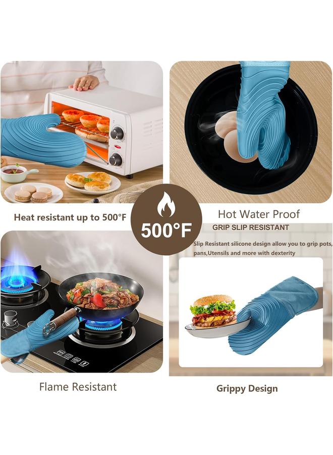 إتش بي إم واي حزمة جваيات مشوي سيليكونية مقاومة للحرارة 2 قطعة، جваيات فرن ممتدة 13.6 بوصة لون أزرق، مقاومة للحرارة/اللهب/القص 500 درجة فهرنهايت، خالية من BPA ومقبض قوي غير لاصق، بطانة ناعمة مرنة سهلة التنظيف، جваيات طهي متينة مقاومة لللهب للشوي/الخبز/الميكروويف/الخيم/المطبخ - Image 4