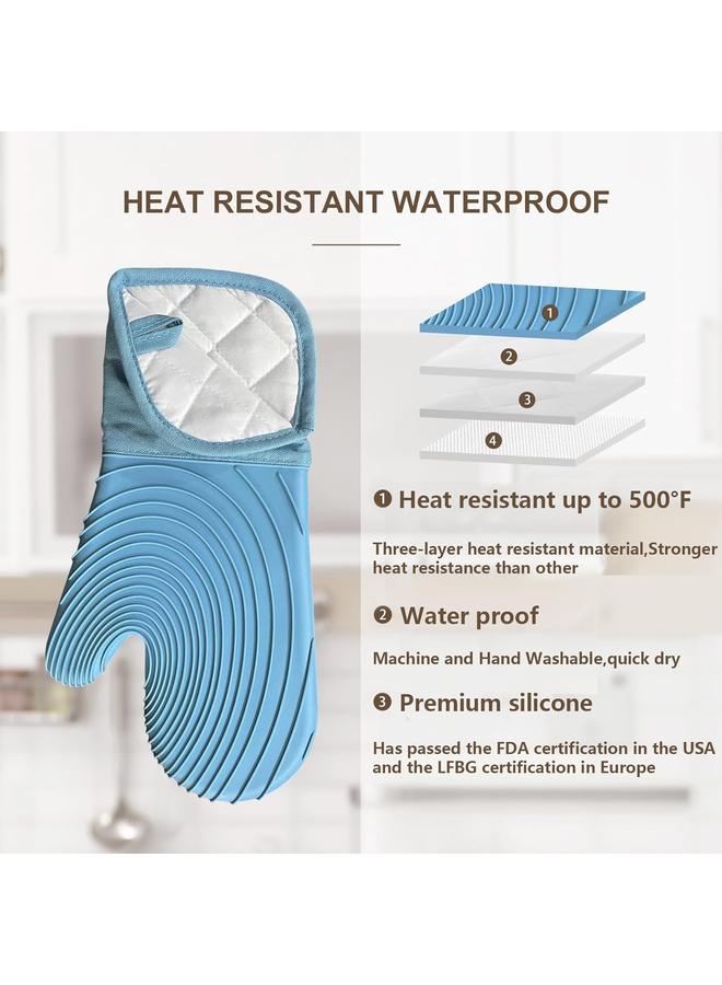 إتش بي إم واي حزمة جваيات مشوي سيليكونية مقاومة للحرارة 2 قطعة، جваيات فرن ممتدة 13.6 بوصة لون أزرق، مقاومة للحرارة/اللهب/القص 500 درجة فهرنهايت، خالية من BPA ومقبض قوي غير لاصق، بطانة ناعمة مرنة سهلة التنظيف، جваيات طهي متينة مقاومة لللهب للشوي/الخبز/الميكروويف/الخيم/المطبخ - Image 3