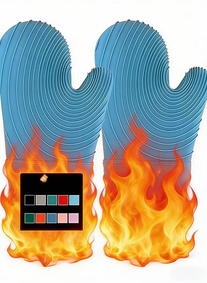 إتش بي إم واي حزمة جваيات مشوي سيليكونية مقاومة للحرارة 2 قطعة، جваيات فرن ممتدة 13.6 بوصة لون أزرق، مقاومة للحرارة/اللهب/القص 500 درجة فهرنهايت، خالية من BPA ومقبض قوي غير لاصق، بطانة ناعمة مرنة سهلة التنظيف، جваيات طهي متينة مقاومة لللهب للشوي/الخبز/الميكروويف/الخيم/المطبخ - Image 1