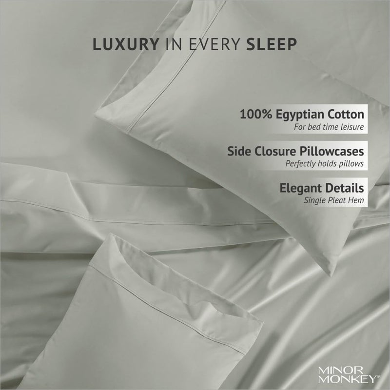 Minor Monkey 100% Egyptian Cotton Sheets Queen Size 1000 Thread Count 4 PC Light Grey Cotton Sheets for Queen Bed Soft Cooling Extra Long Staple Luxury Hotel Sheets Fits Upto 16  Deep Pocket - Image 5