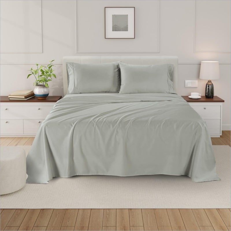 Minor Monkey 100% Egyptian Cotton Sheets Queen Size 1000 Thread Count 4 PC Light Grey Cotton Sheets for Queen Bed Soft Cooling Extra Long Staple Luxury Hotel Sheets Fits Upto 16  Deep Pocket - Image 2