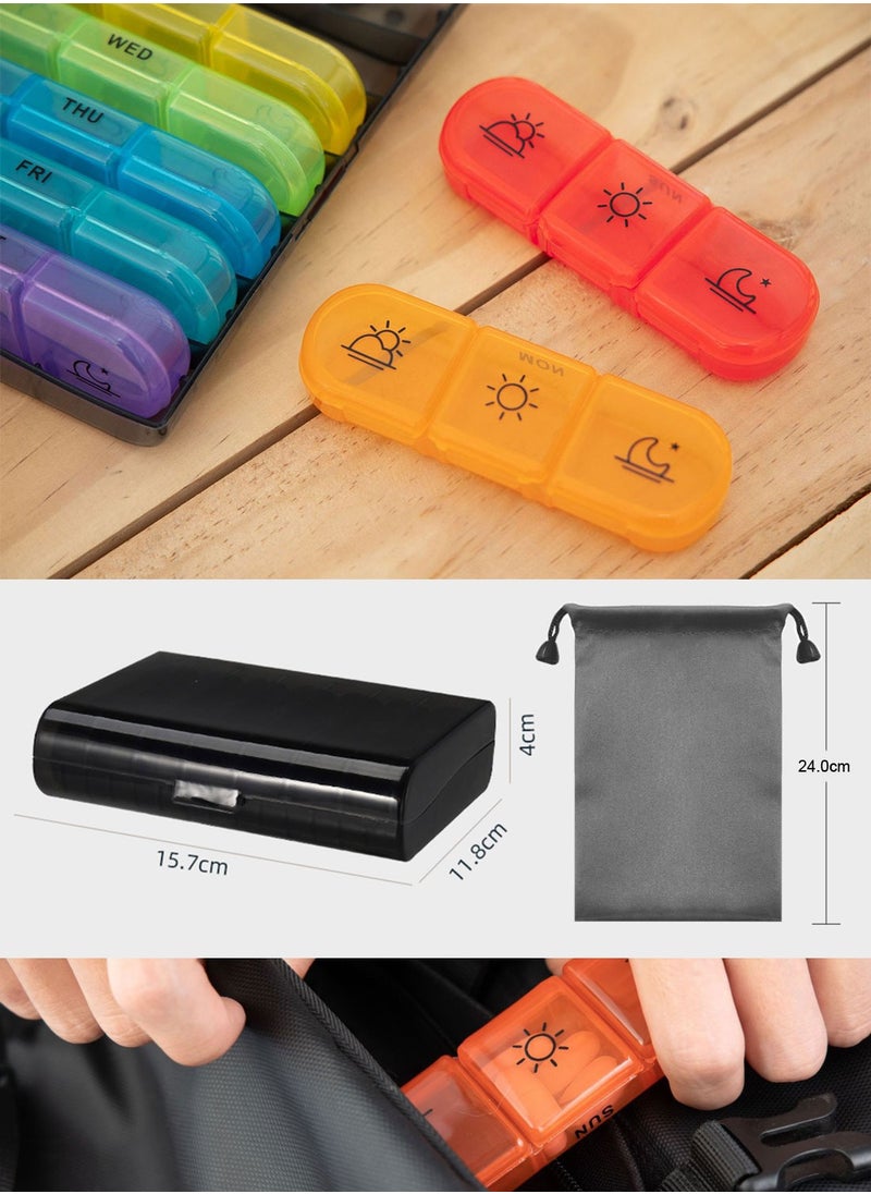 Syarme - Weekly Pill Organizer 3 Times a Day, Portable Travel Pill Box 7 Day with storage box and bag, Light Proof Pill Case for Vitamins, Medication, Supplements and Fish Oils, ABS High Quality Material - Image 1
