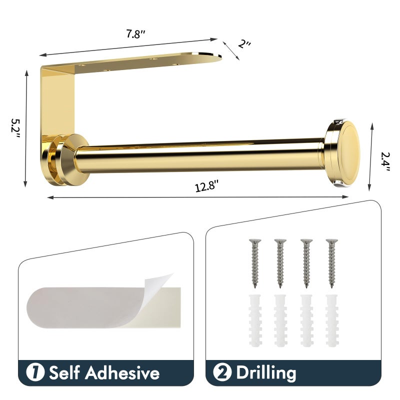theaoo Paper Towel Holder Under Cabinet, One-Handed Tear Wall Mount Paper Towel Holder Dispenser with Damping Function for Kitchen Organization, Stainless Steel, Self-Adhesive or Drill mounting, Gold - Image 4