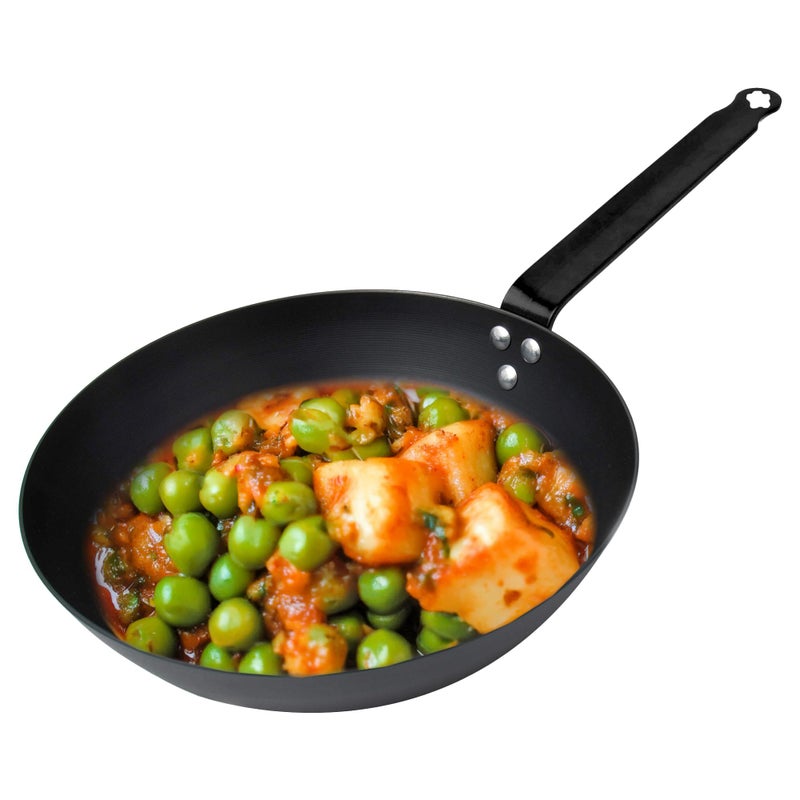 The Better Home Carbon Steel Pre-Seasoned Frying Pan | Non-Stick Gas & Induction Cookware | Omelette & Fish Fry Pan | Black, 24cm - Image 2