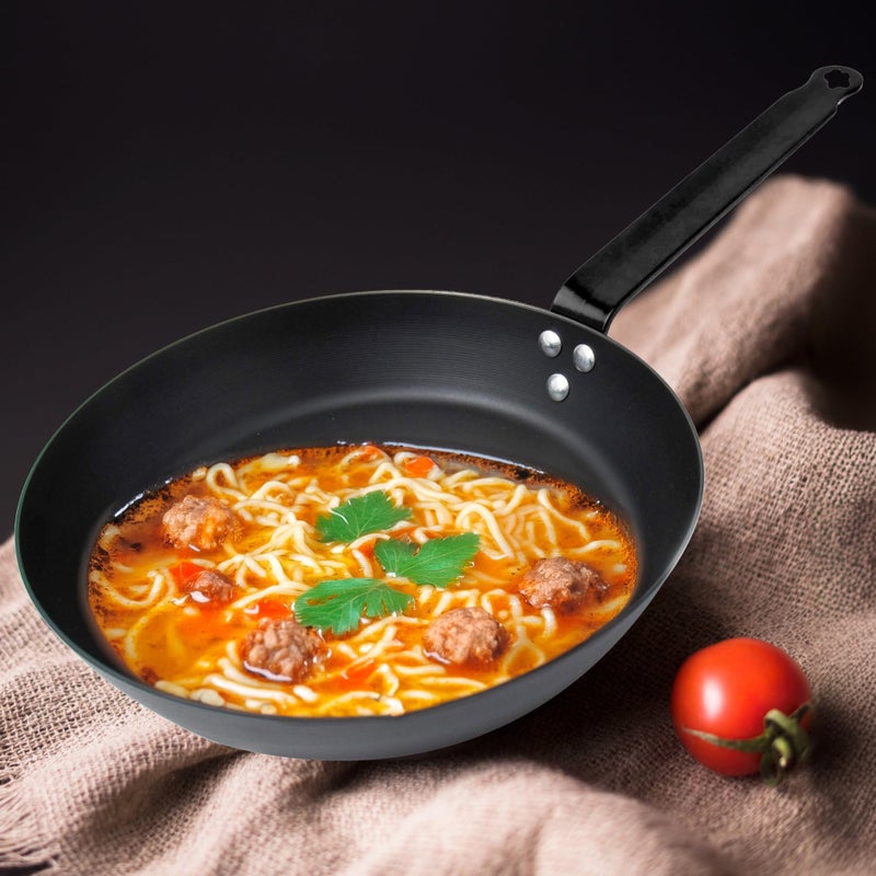 The Better Home Carbon Steel Pre-Seasoned Frying Pan | Non-Stick Gas & Induction Cookware | Omelette & Fish Fry Pan | Black, 24cm - Image 1