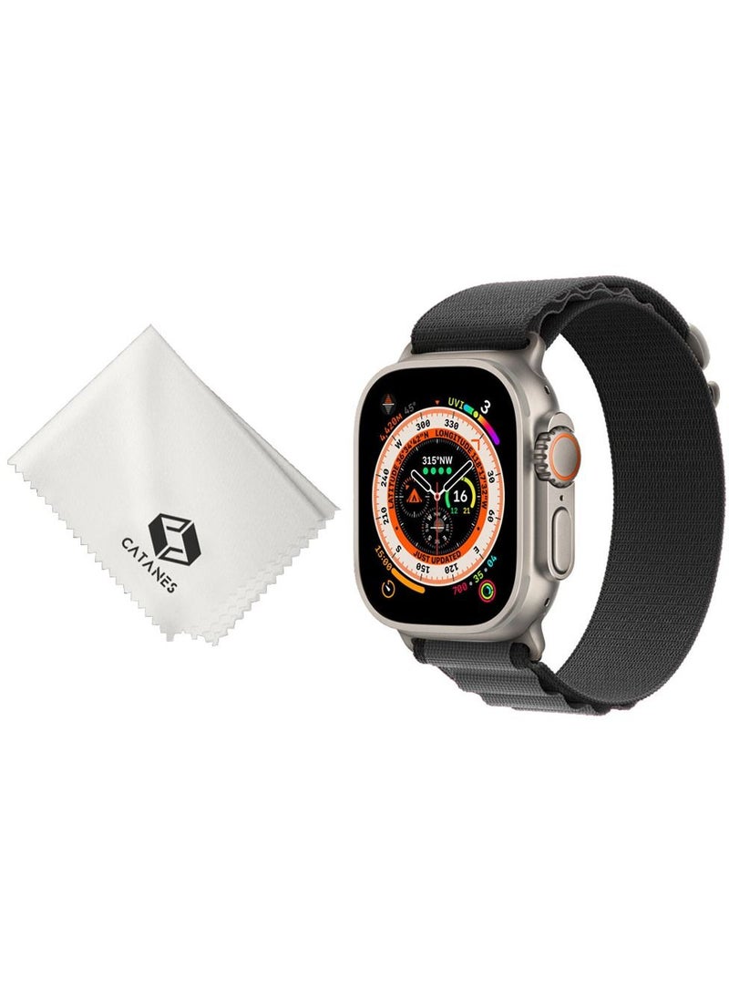 CATANES - 2 Packs Of Apple Watch Band and Microfiber Cloth Alpine Loop Band 49mm 45mm 44mm 42mm Women Men Adjustable with Metal G-Hook Strap for iWatch Ultra Series SE 8/7/6/5/4/3/2/1 Black Grey - Image 1