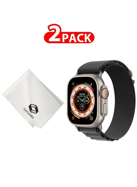 2 Packs Of Apple Watch Band and Microfiber Cloth Alpine Loop Band 49mm 45mm 44mm 42mm Women Men Adjustable with Metal G-Hook Strap for iWatch Ultra Series SE 8/7/6/5/4/3/2/1 Black Grey