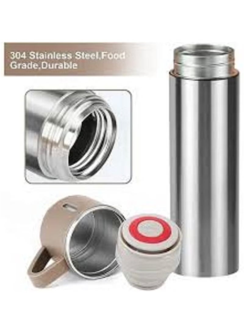 Thermos Bottle Set Double-Layer Stainless Steel Vacuum Flask Travel Water Bottle with 3 Steel Cups - Silver - Image 2