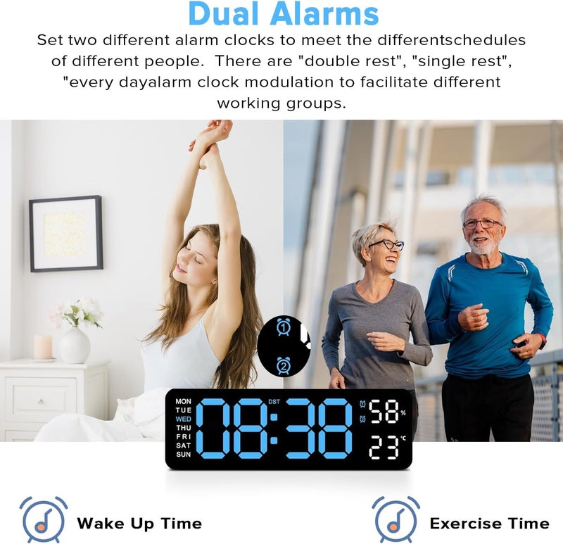 Yakiter 9" LED Digital Alarm Clock with Temperature, Humidity, and Auto-Dimming Features - Image 2