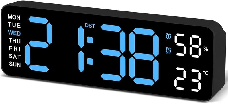 Yakiter 9" LED Digital Alarm Clock with Temperature, Humidity, and Auto-Dimming Features - Image 1