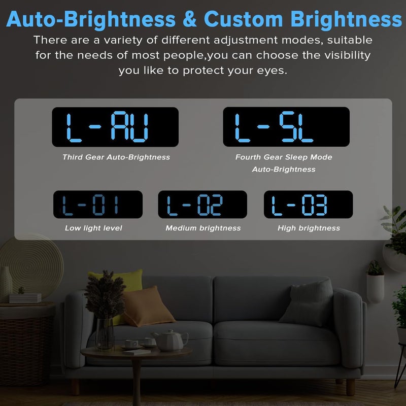 Yakiter 9" LED Digital Alarm Clock with Temperature, Humidity, and Auto-Dimming Features - Image 4