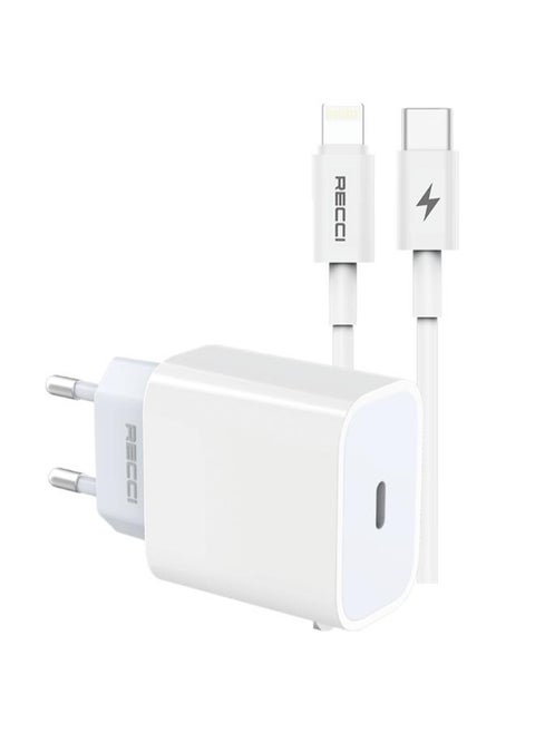 Recci 20W USB-C adapter set with charging and data USB-C cable with lightning connector RCK-16ECL