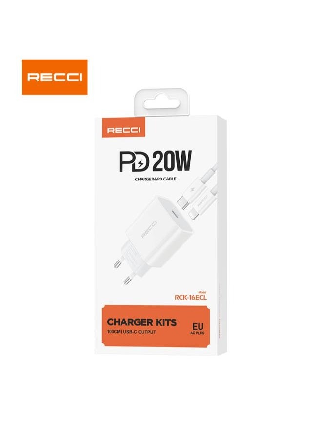 Recci - Recci 20W USB-C adapter set with charging and data USB-C cable with lightning connector RCK-16ECL - Image 1