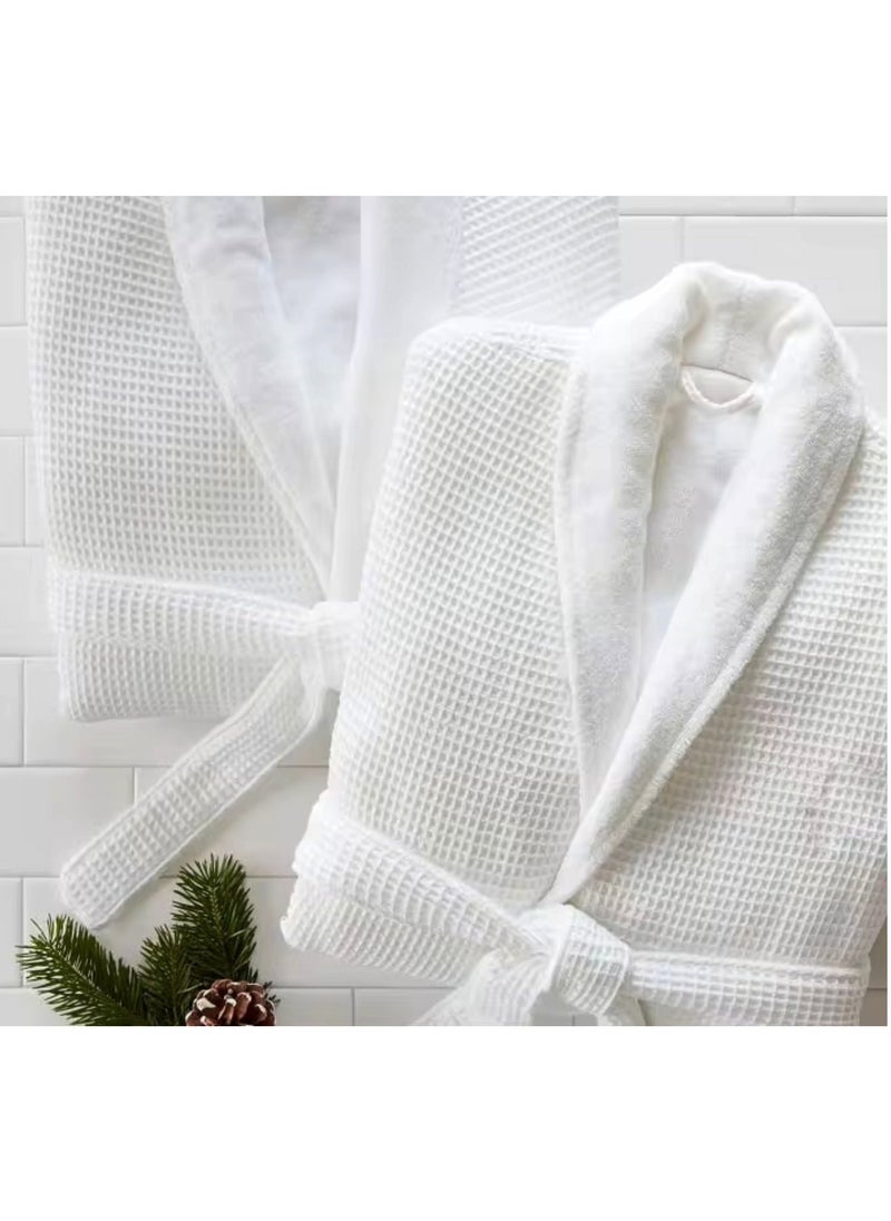 MAXQON Bathrobe (Unisex) - Luxurious Cotton Waffle With Terry Inside Double Layer Highly Absorbent Super Soft Bathrobes For Women & Men- Adult Size, Color White  - Image 1