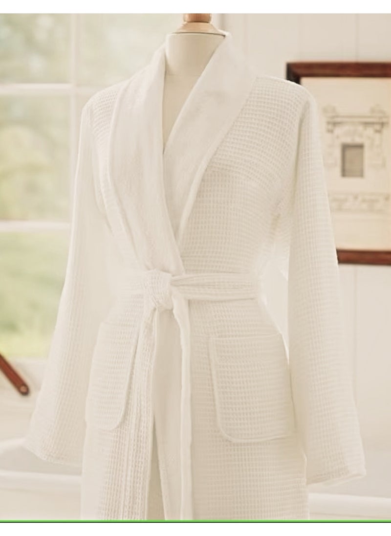 MAXQON Bathrobe (Unisex) - Luxurious Cotton Waffle With Terry Inside Double Layer Highly Absorbent Super Soft Bathrobes For Women & Men- Adult Size, Color White  - Image 4