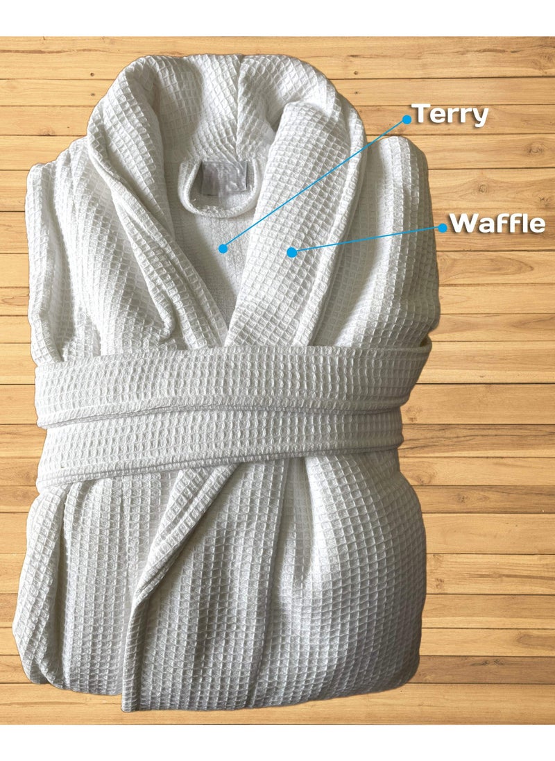 MAXQON Bathrobe (Unisex) - Luxurious Cotton Waffle With Terry Inside Double Layer Highly Absorbent Super Soft Bathrobes For Women & Men- Adult Size, Color White  - Image 3