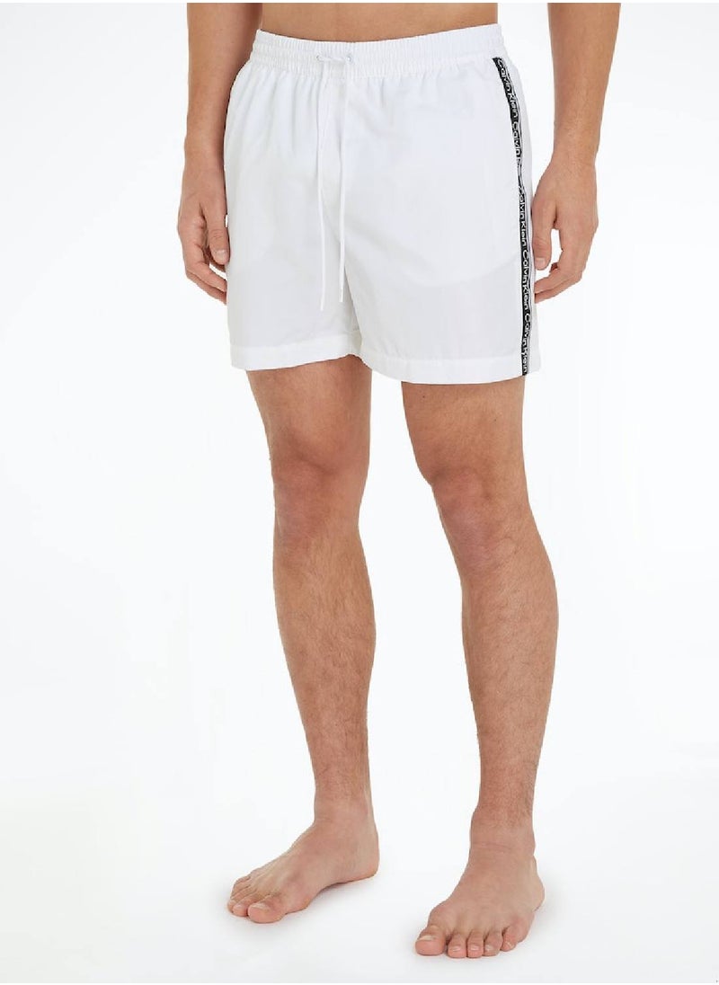 CALVIN KLEIN Calvin Klein Men's Swim Shorts - Medium Drawstring - Swimwear - Polyester , White  - Image 1