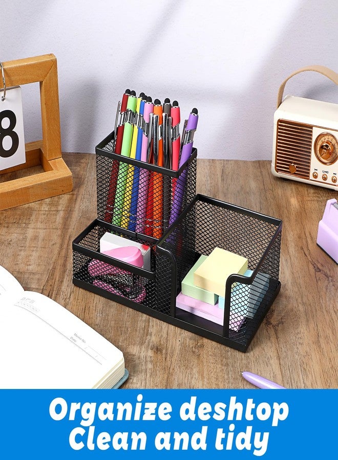 mekueeex Mesh Pen Pencil Holder Note Holders Desk Organizer, 3 Compartment Wire Desktop Pen Pencil Cup Caddy Office Supplies Accessories for Home Office School, Black(4 Pack) - Image 5