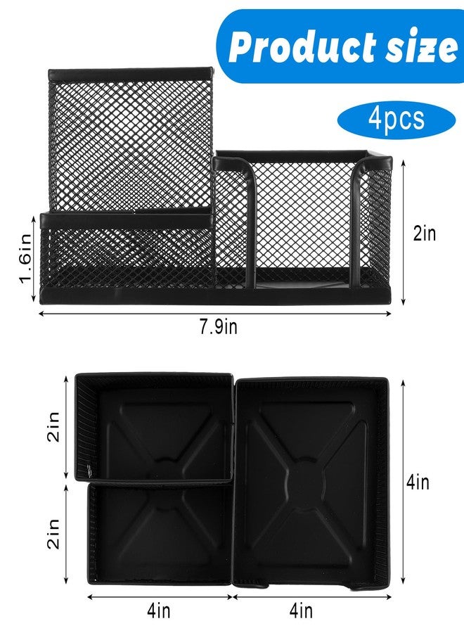 mekueeex Mesh Pen Pencil Holder Note Holders Desk Organizer, 3 Compartment Wire Desktop Pen Pencil Cup Caddy Office Supplies Accessories for Home Office School, Black(4 Pack) - Image 2