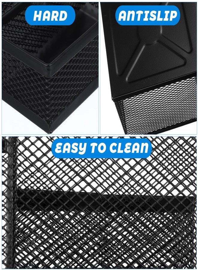 mekueeex Mesh Pen Pencil Holder Note Holders Desk Organizer, 3 Compartment Wire Desktop Pen Pencil Cup Caddy Office Supplies Accessories for Home Office School, Black(4 Pack) - Image 3
