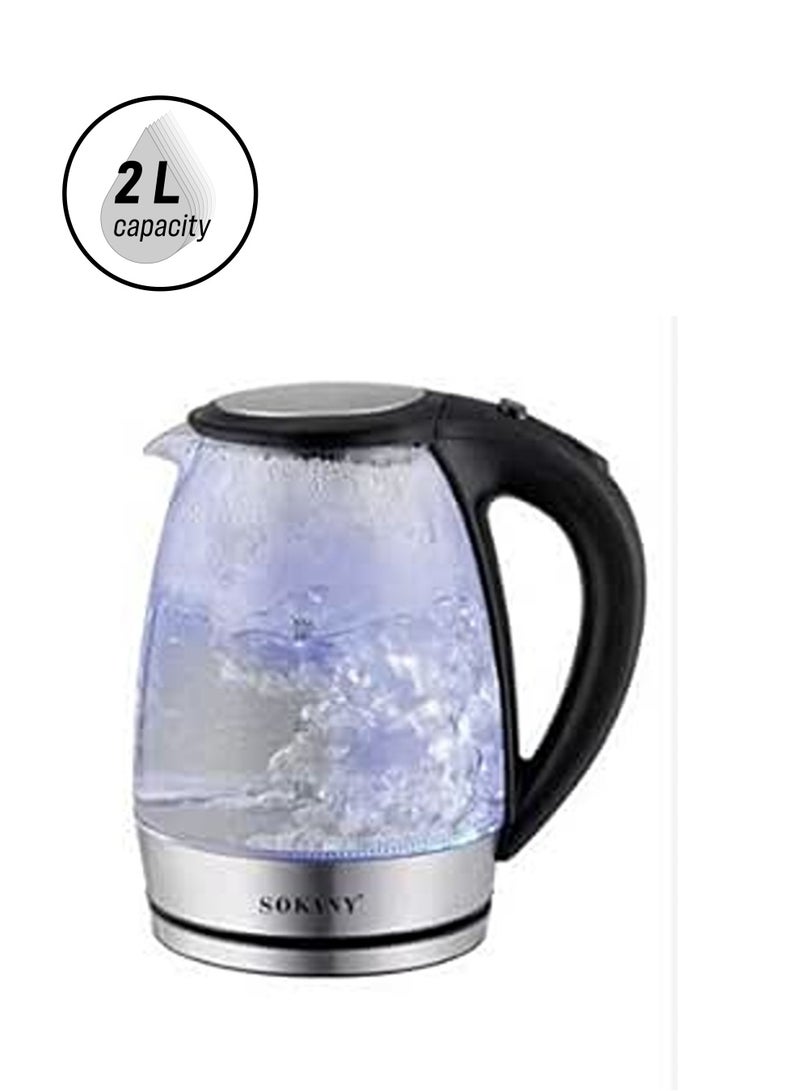sokany SOKANY BRAND ELECTRIC GLASS KETTLE WITH LED LIGHT, 2000 WATTS, 2.0L, BPA FREE, 1 YEAR WARRANTY 