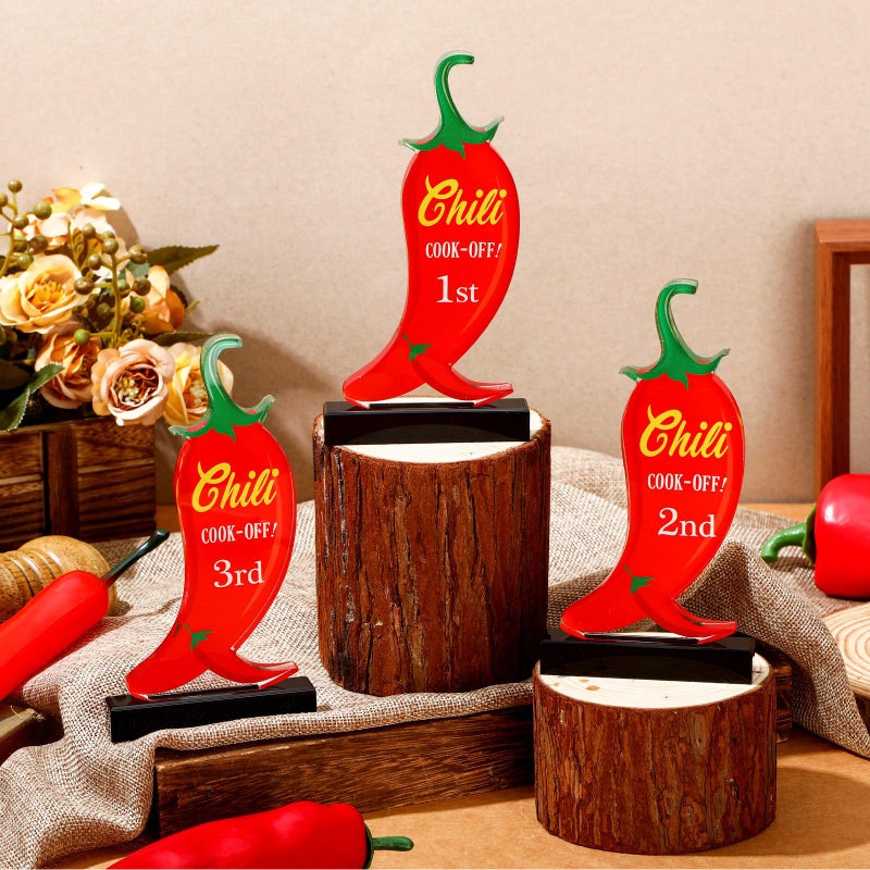 Yousoontic 3 Pcs Chili Cook Off Trophies Acrylic Chili Pepper Trophy Medals 5.91 Inch Chili Cook Off Prizes 1st Place Gold, 2nd Place Silver, 3rd Place Bronze Chili Festival Award Decorations - Image 2