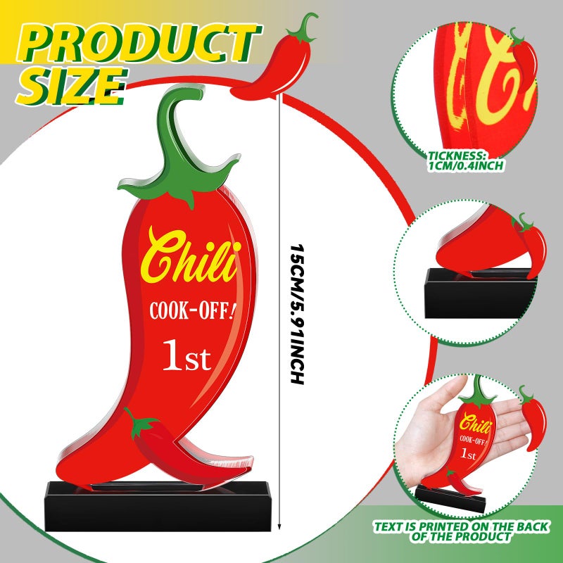 Yousoontic 3 Pcs Chili Cook Off Trophies Acrylic Chili Pepper Trophy Medals 5.91 Inch Chili Cook Off Prizes 1st Place Gold, 2nd Place Silver, 3rd Place Bronze Chili Festival Award Decorations - Image 3