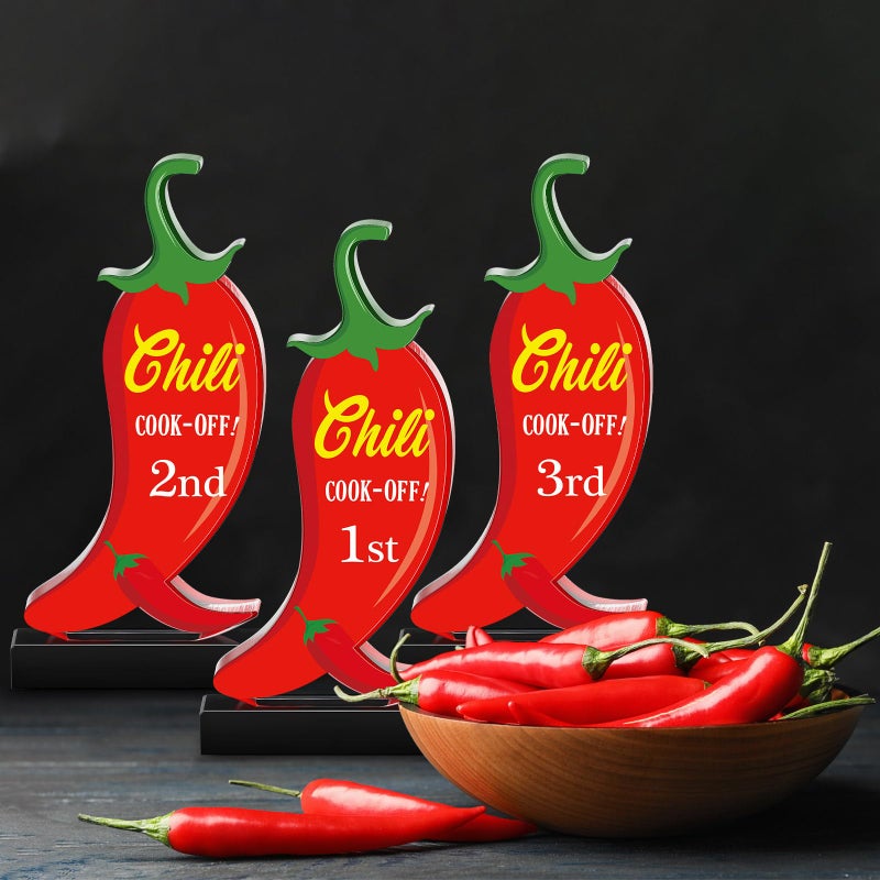 Yousoontic 3 Pcs Chili Cook Off Trophies Acrylic Chili Pepper Trophy Medals 5.91 Inch Chili Cook Off Prizes 1st Place Gold, 2nd Place Silver, 3rd Place Bronze Chili Festival Award Decorations - Image 5
