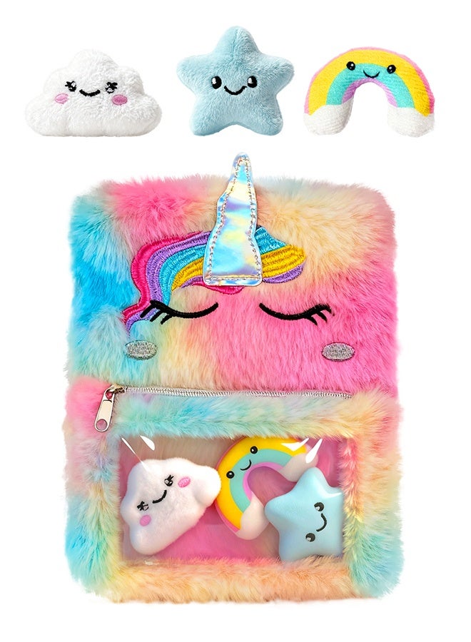 SOOO GOOD Unicorn Diaries Notebook for Girls,Cute Animals Plush Notebook with Mini Toys,Comfortable Soft Cover Writing Journal Stationery for Students Teens Kids Gifts 80 Pages - Image 1