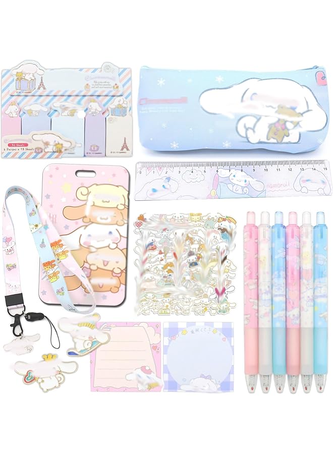 erorex School Supplies Set Office Supplies Includes Pencil Case Ballpoint Pens Ruler Sticky Note Stickers Enamel Pins Lanyard With Id Card Holder For Girls  - Image 1
